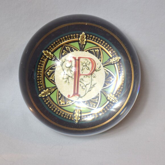 Vintage Punch Studio Crystal Dome Monogram Paperweight Letter P Made In France - Picture 1 of 5